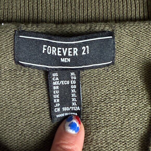 Men's Forever 21 V-Neck Relaxed Fit Cardigan, Size XL, Olive Green - Picture 4 of 5